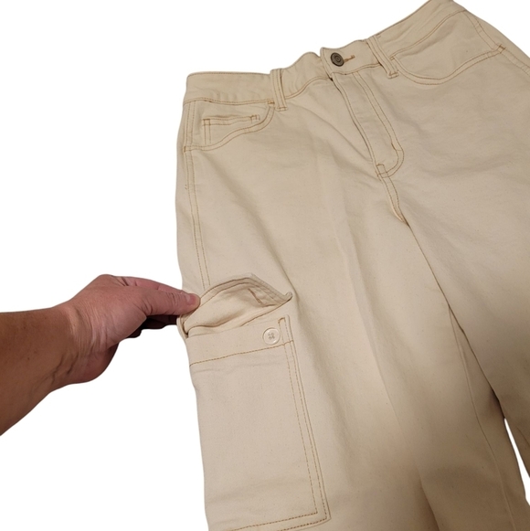 Flying Monkey Ecru - 90's Super High Rise Slim Wide Cargo Jeans F5451ECR Size 28 - Picture 8 of 11